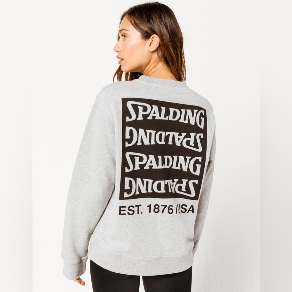 Spalding Heather Grey Long Sleeve Crewneck Sweatshirt Black Script Logo Womens S